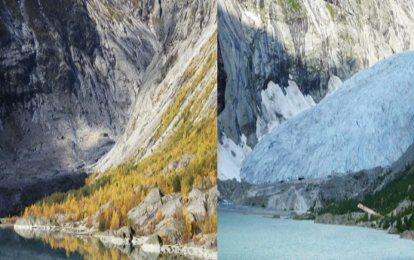 노르웨이 요스테달스브렌 국립공원 (Jostedalsbreen National Park) 인근에 위치한 니가르즈브린(Nigardsbreen) 하이 로우 토토 사이트의 2024년(좌)과 2007년(우)년 모습. 사진 = 노르웨이 공영방송 엔알코 자료화면 캡쳐.