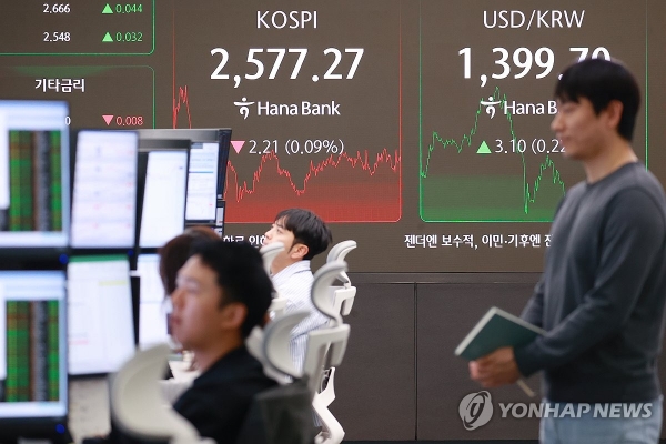 코스피, 4거래일 만에 하락 전환...2570선 약보합 마감